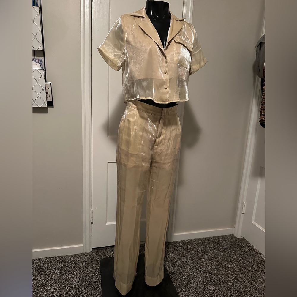2 Piece Champagne Sheer Set